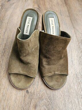 Steve Madden green suede mule block heel slides women's size 7
